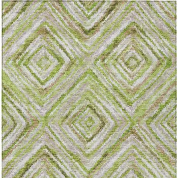 3' X 5' Artichoke Green And Brown Geometric Washable Indoor Outdoor Area Rug