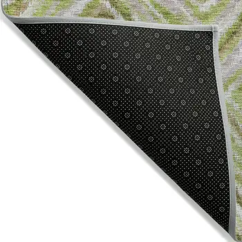 3' X 5' Artichoke Green And Brown Geometric Washable Indoor Outdoor Area Rug