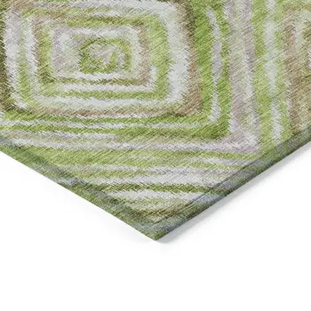 3' X 5' Artichoke Green And Brown Geometric Washable Indoor Outdoor Area Rug