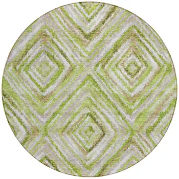 8' Artichoke Green And Brown Round Geometric Washable Indoor Outdoor Area Rug