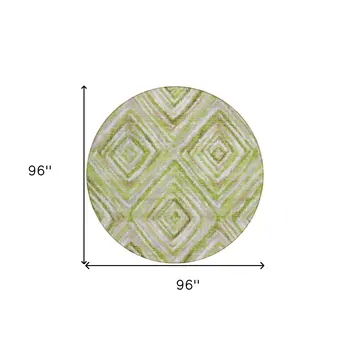 8' Artichoke Green And Brown Round Geometric Washable Indoor Outdoor Area Rug