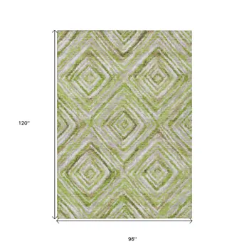 8' X 10' Artichoke Green And Brown Geometric Washable Indoor Outdoor Area Rug