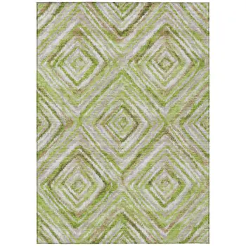 8' X 10' Artichoke Green And Brown Geometric Washable Indoor Outdoor Area Rug