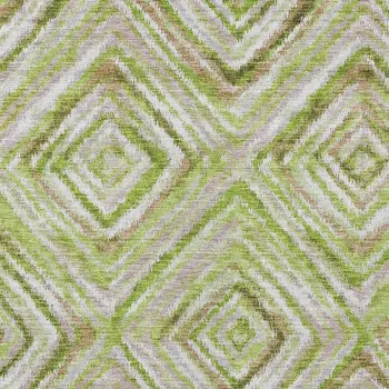 8' X 10' Artichoke Green And Brown Geometric Washable Indoor Outdoor Area Rug