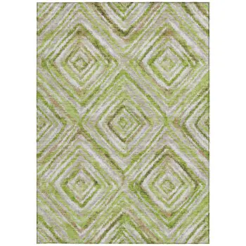 9' X 12' Artichoke Green And Brown Geometric Washable Indoor Outdoor Area Rug