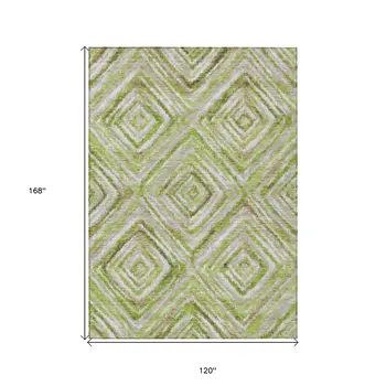 10' X 14' Artichoke Green And Brown Geometric Washable Indoor Outdoor Area Rug