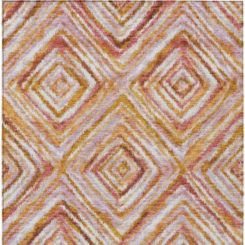 5' X 8' Orange Copper And Gold Geometric Washable Indoor Outdoor Area Rug