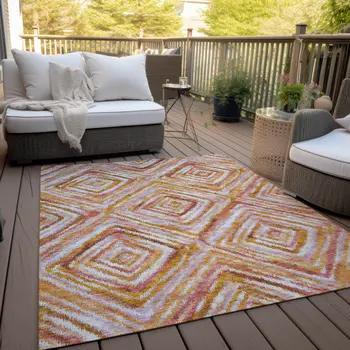 5' X 8' Orange Copper And Gold Geometric Washable Indoor Outdoor Area Rug