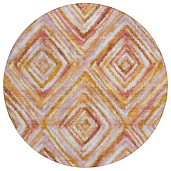 8' Orange Copper And Gold Round Geometric Washable Indoor Outdoor Area Rug