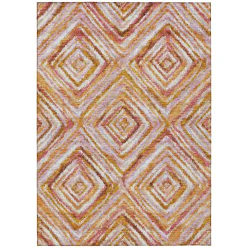 10' X 14' Orange Copper And Gold Geometric Washable Indoor Outdoor Area Rug