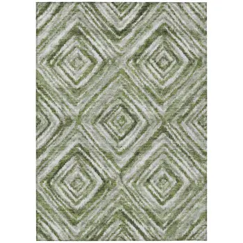3' X 5' Artichoke Green And Sage Geometric Washable Indoor Outdoor Area Rug
