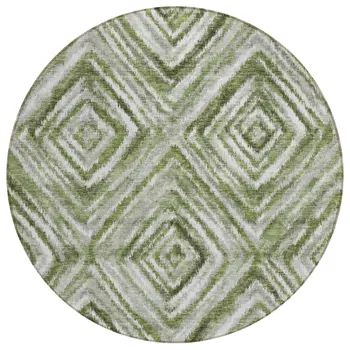 8' Artichoke Green And Sage Round Geometric Washable Indoor Outdoor Area Rug