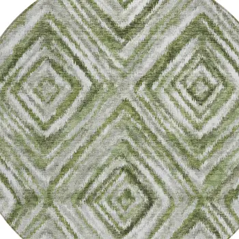 8' Artichoke Green And Sage Round Geometric Washable Indoor Outdoor Area Rug