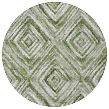 8' Artichoke Green And Sage Round Geometric Washable Indoor Outdoor Area Rug