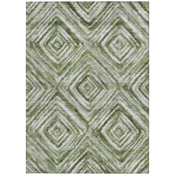 8' X 10' Artichoke Green And Sage Geometric Washable Indoor Outdoor Area Rug