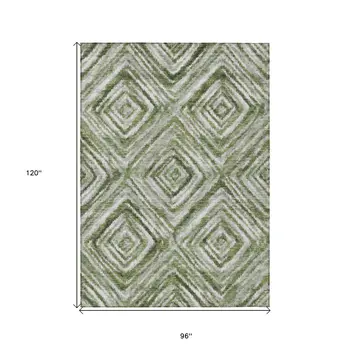 8' X 10' Artichoke Green And Sage Geometric Washable Indoor Outdoor Area Rug