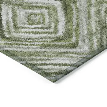 8' X 10' Artichoke Green And Sage Geometric Washable Indoor Outdoor Area Rug