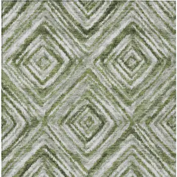 9' X 12' Artichoke Green And Sage Geometric Washable Indoor Outdoor Area Rug