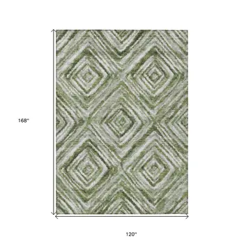 10' X 14' Artichoke Green And Sage Geometric Washable Indoor Outdoor Area Rug