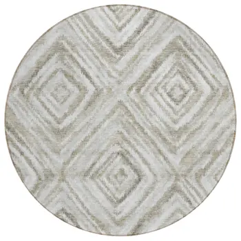 8' Beige Taupe And Ivory Round Geometric Washable Indoor Outdoor Area Rug