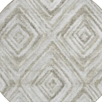 8' Beige Taupe And Ivory Round Geometric Washable Indoor Outdoor Area Rug