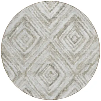8' Beige Taupe And Ivory Round Geometric Washable Indoor Outdoor Area Rug