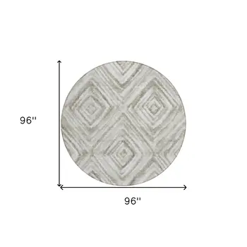 8' Beige Taupe And Ivory Round Geometric Washable Indoor Outdoor Area Rug