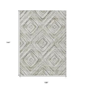 9' X 12' Beige Taupe And Ivory Geometric Washable Indoor Outdoor Area Rug