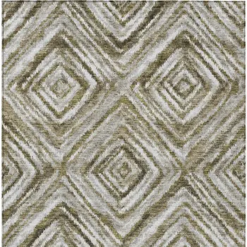 3' X 5' Brown Beige And Ivory Geometric Washable Indoor Outdoor Area Rug