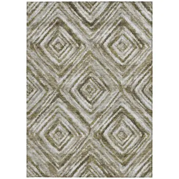 5' X 8' Brown Beige And Ivory Geometric Washable Indoor Outdoor Area Rug