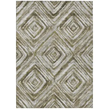 5' X 8' Brown Beige And Ivory Geometric Washable Indoor Outdoor Area Rug