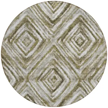 8' Brown Beige And Ivory Round Geometric Washable Indoor Outdoor Area Rug
