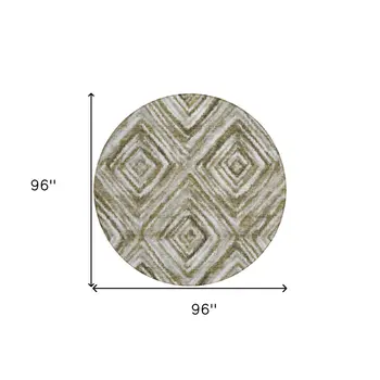 8' Brown Beige And Ivory Round Geometric Washable Indoor Outdoor Area Rug
