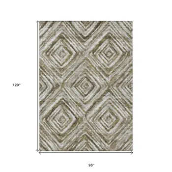 8' X 10' Brown Beige And Ivory Geometric Washable Indoor Outdoor Area Rug