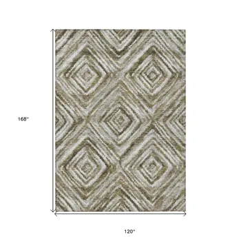 10' X 14' Brown Beige And Ivory Geometric Washable Indoor Outdoor Area Rug