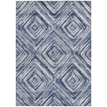 3' X 5' Navy Blue And Sky Blue Geometric Washable Indoor Outdoor Area Rug
