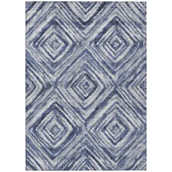 3' X 5' Navy Blue And Sky Blue Geometric Washable Indoor Outdoor Area Rug