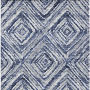 9' X 12' Navy Blue And Sky Blue Geometric Washable Indoor Outdoor Area Rug