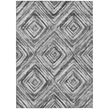 3' X 5' Gray Silver And Ivory Geometric Washable Indoor Outdoor Area Rug