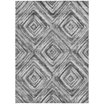 5' X 8' Gray Silver And Ivory Geometric Washable Indoor Outdoor Area Rug