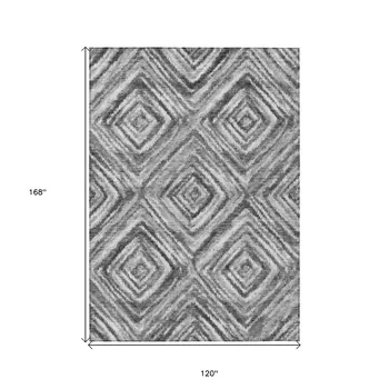 10' X 14' Gray Silver And Ivory Geometric Washable Indoor Outdoor Area Rug