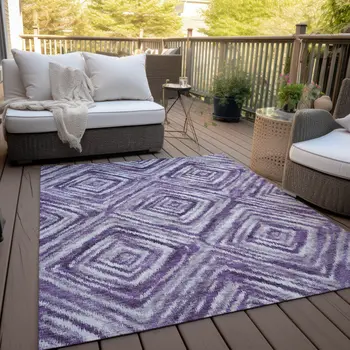 3' X 5' Purple Lavender And Gray Geometric Washable Indoor Outdoor Area Rug