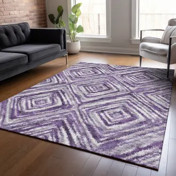 3' X 5' Purple Lavender And Gray Geometric Washable Indoor Outdoor Area Rug