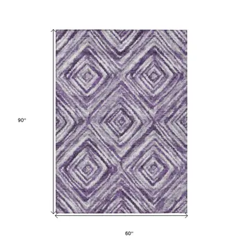 5' X 8' Purple Lavender And Gray Geometric Washable Indoor Outdoor Area Rug