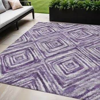 5' X 8' Purple Lavender And Gray Geometric Washable Indoor Outdoor Area Rug
