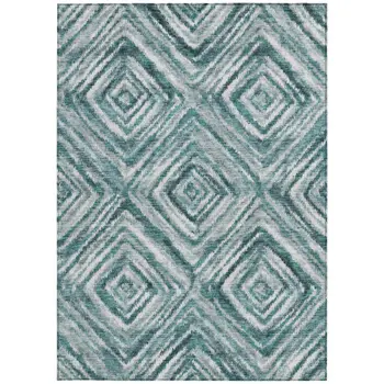 3' X 5' Teal Blue Aqua And Gray Geometric Washable Indoor Outdoor Area Rug