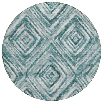 8' Teal Blue Aqua And Gray Round Geometric Washable Indoor Outdoor Area Rug