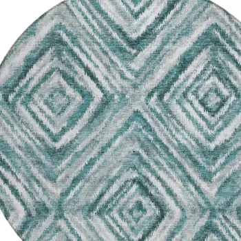 8' Teal Blue Aqua And Gray Round Geometric Washable Indoor Outdoor Area Rug