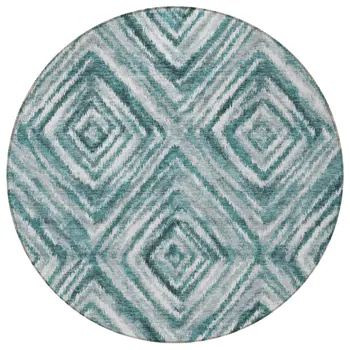 8' Teal Blue Aqua And Gray Round Geometric Washable Indoor Outdoor Area Rug