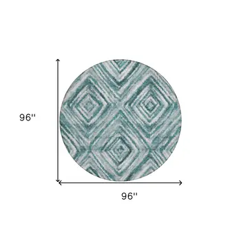 8' Teal Blue Aqua And Gray Round Geometric Washable Indoor Outdoor Area Rug